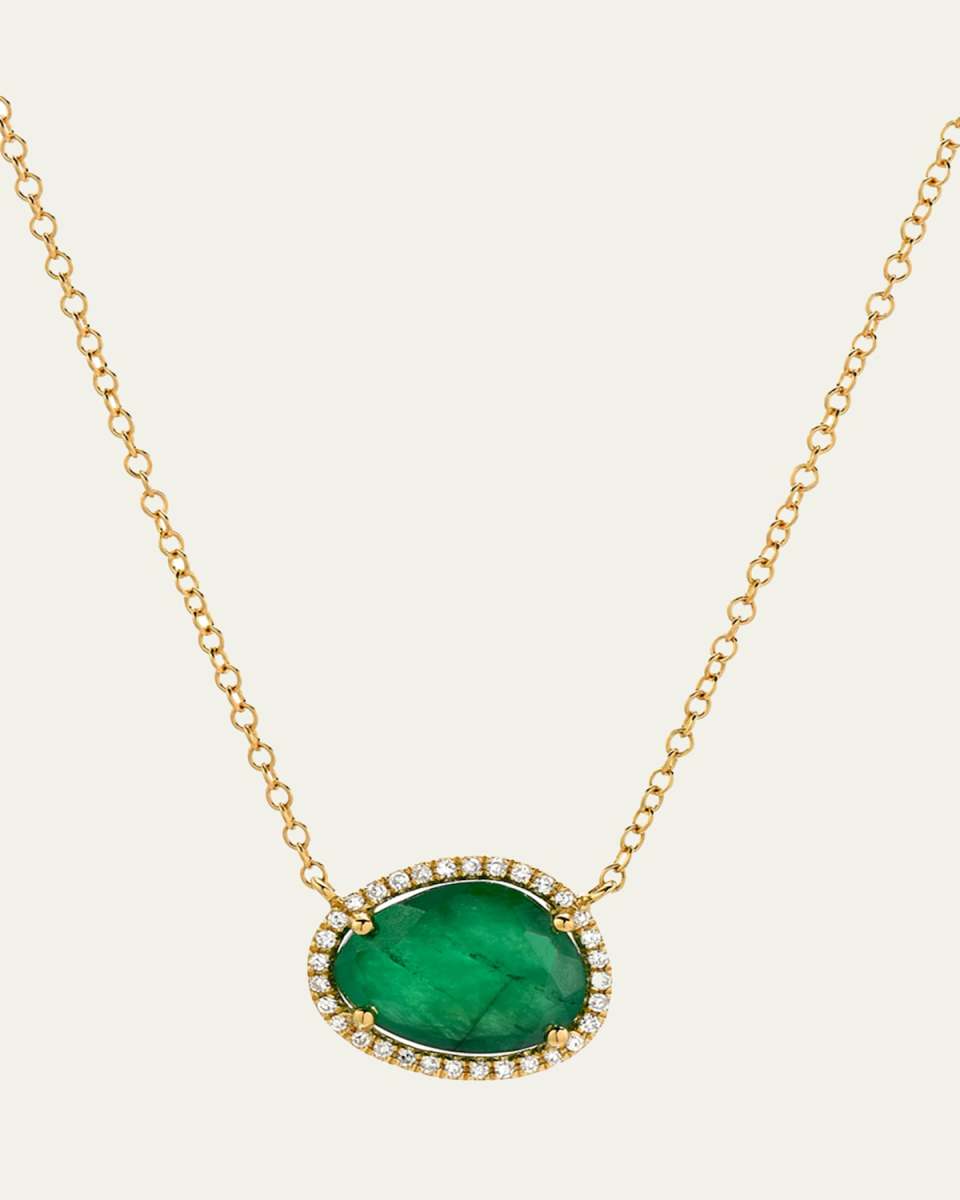 14K Yellow Gold Diamond and Emerald Necklace, 16-18"L